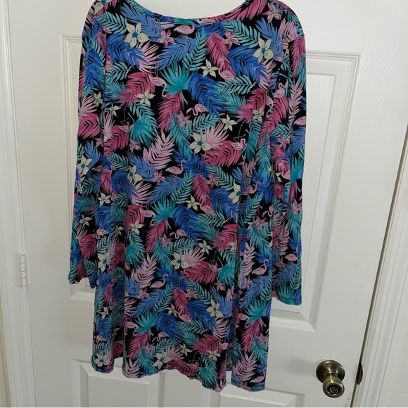 Pink Flamingo Blue Colorful Tropical Print Dress cotton long sleeve XL - Picture 5 of 5
